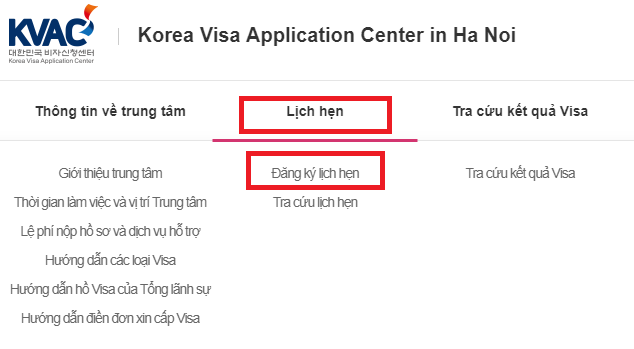 Giao diện website đặt lịch xin Visa Hàn Quốc 5 năm online